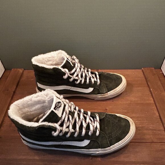 Vans Mens Dark Green Faux Fur Lined High Top Skateboard Shoes Size 6M/7.5W - Picture 7 of 11